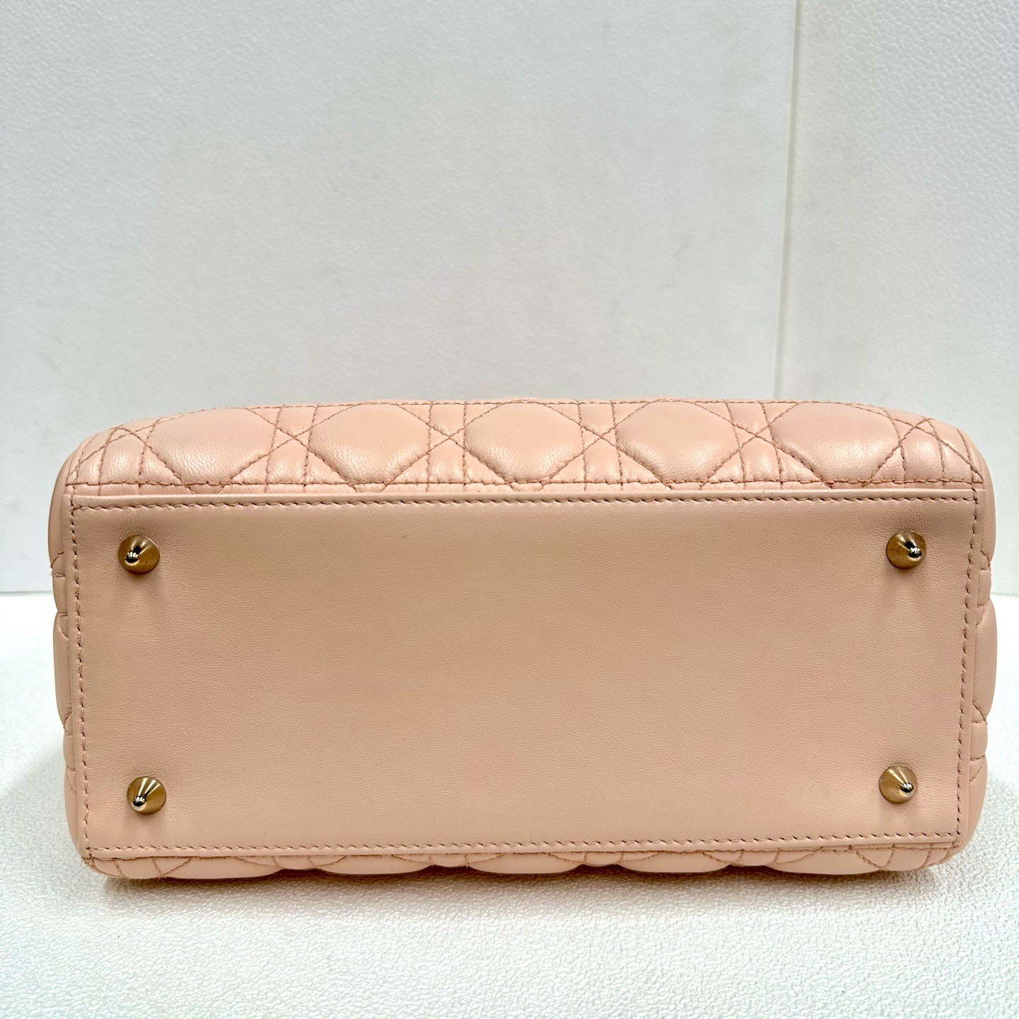 Dior Lady Dior Light Pink Lambskin Cannage Top Handle Crossbody Bag auth