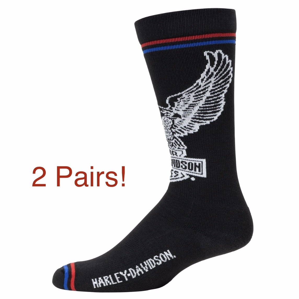 Harley Davidson Socks, Men’s Large, 2 Pair NEW! Made In USA Black HD Eagle