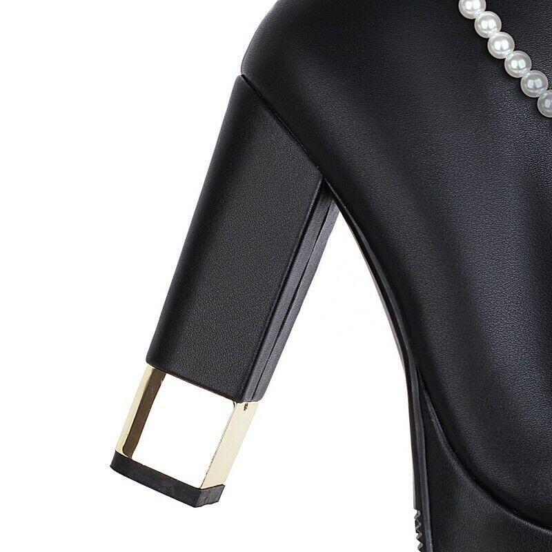 Women High Heel Platform Beads Ankle Boot Shoes Wedding Pumps Mary Janes Fashion
