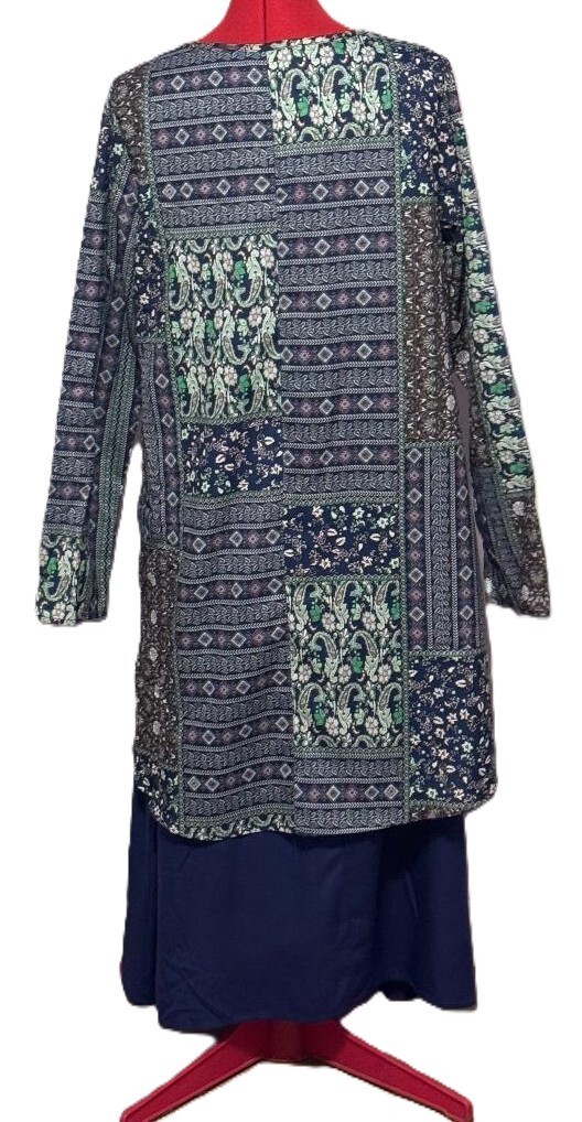 Izuria Patchwork Button-Accent Layered Midi Dress – Navy – Size M – New