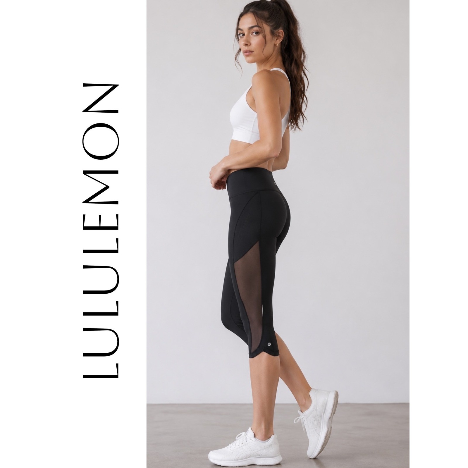Lululemon Day Runner Mesh Panel Cropped Leggings Black 6
