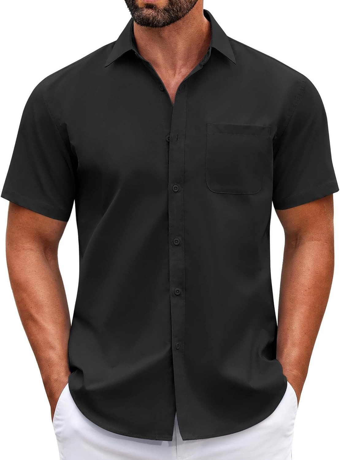 Mens Short Sleeve Casual Button Down Shirts Summer Untucked Dress Shirts