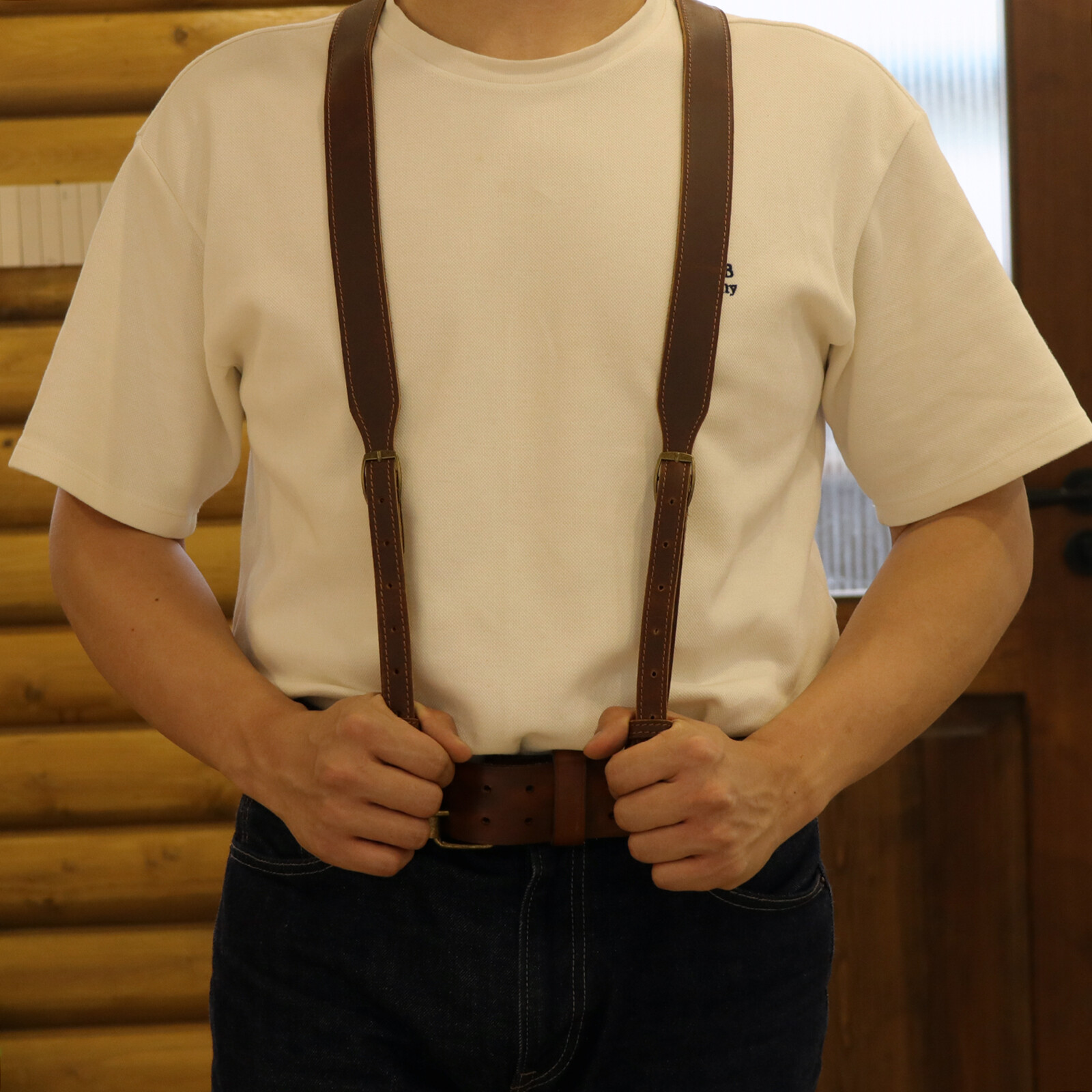 TOURBON Men’s Y-Back Suspender Pants Braces 3 Hook Adjustable Vintage Leather US