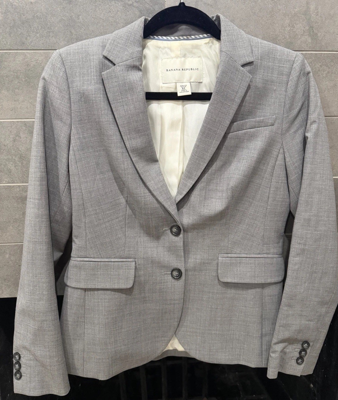 Banana Republic Petite 4P Gray Wool Blend Stretch Lined 2-Button Blazer