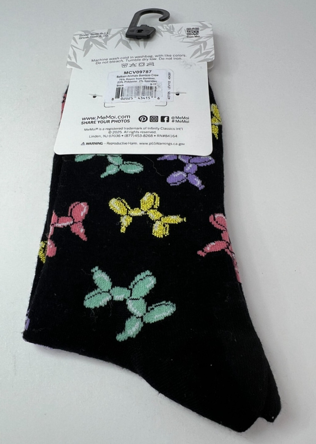 MeMoi Rayon From Bamboo Women’s Size 9-11 Crew Socks Balloon Animals Colorful