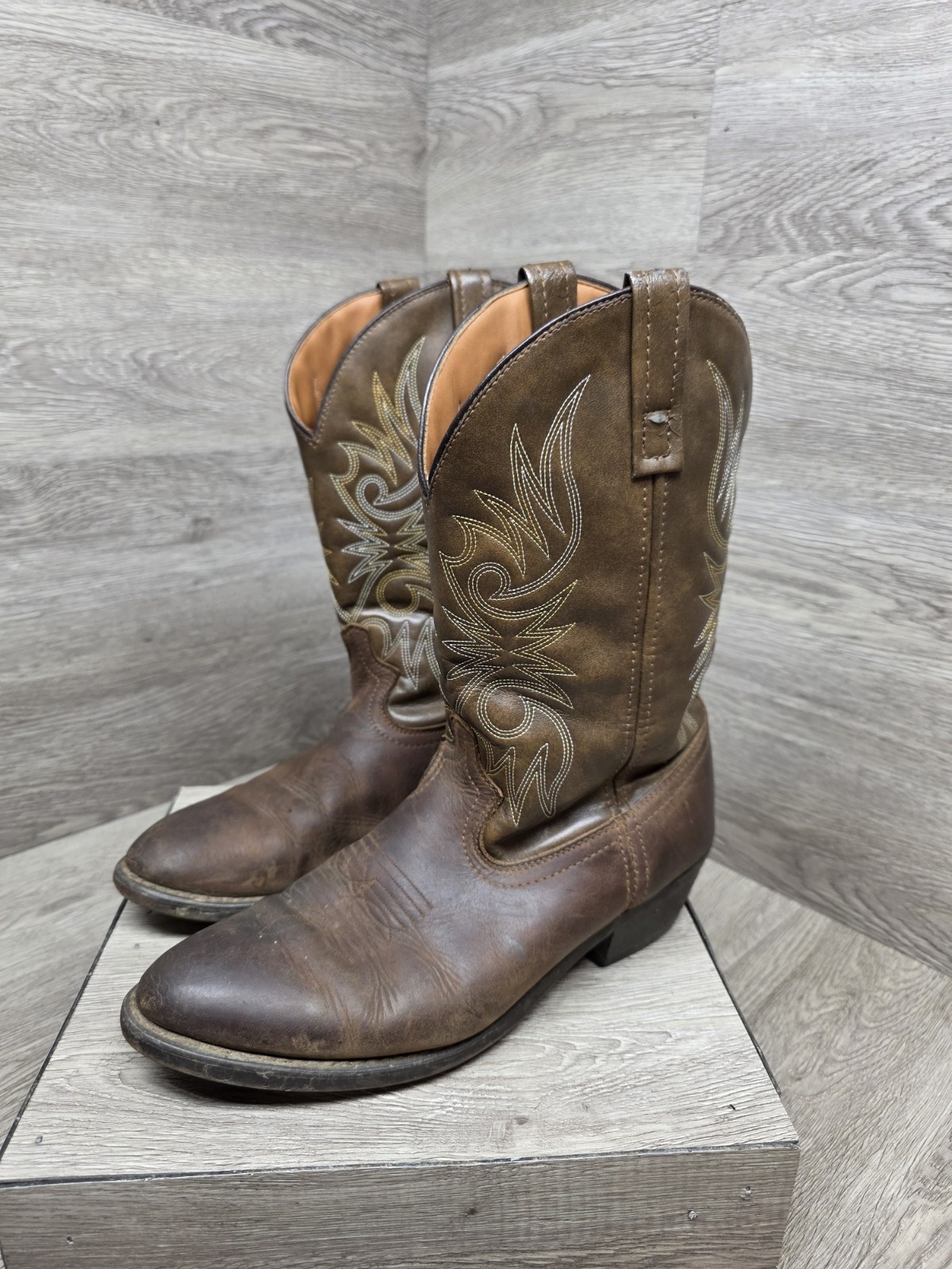 LAREDO ‘Paris’ Brown Leather Western Cowboy Boots Men’s Sz 10.5 D Free Shipping!