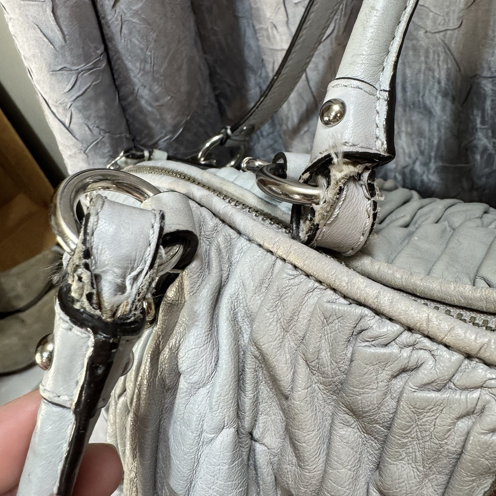 COACH Madison Sophia Satchel Shoulder Bag Gray Gathered Leather