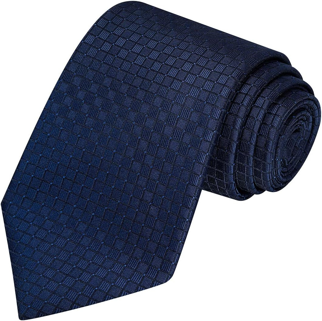 Mens Checkered Tie Set Solid Color Festive Necktie + Pocket Square
