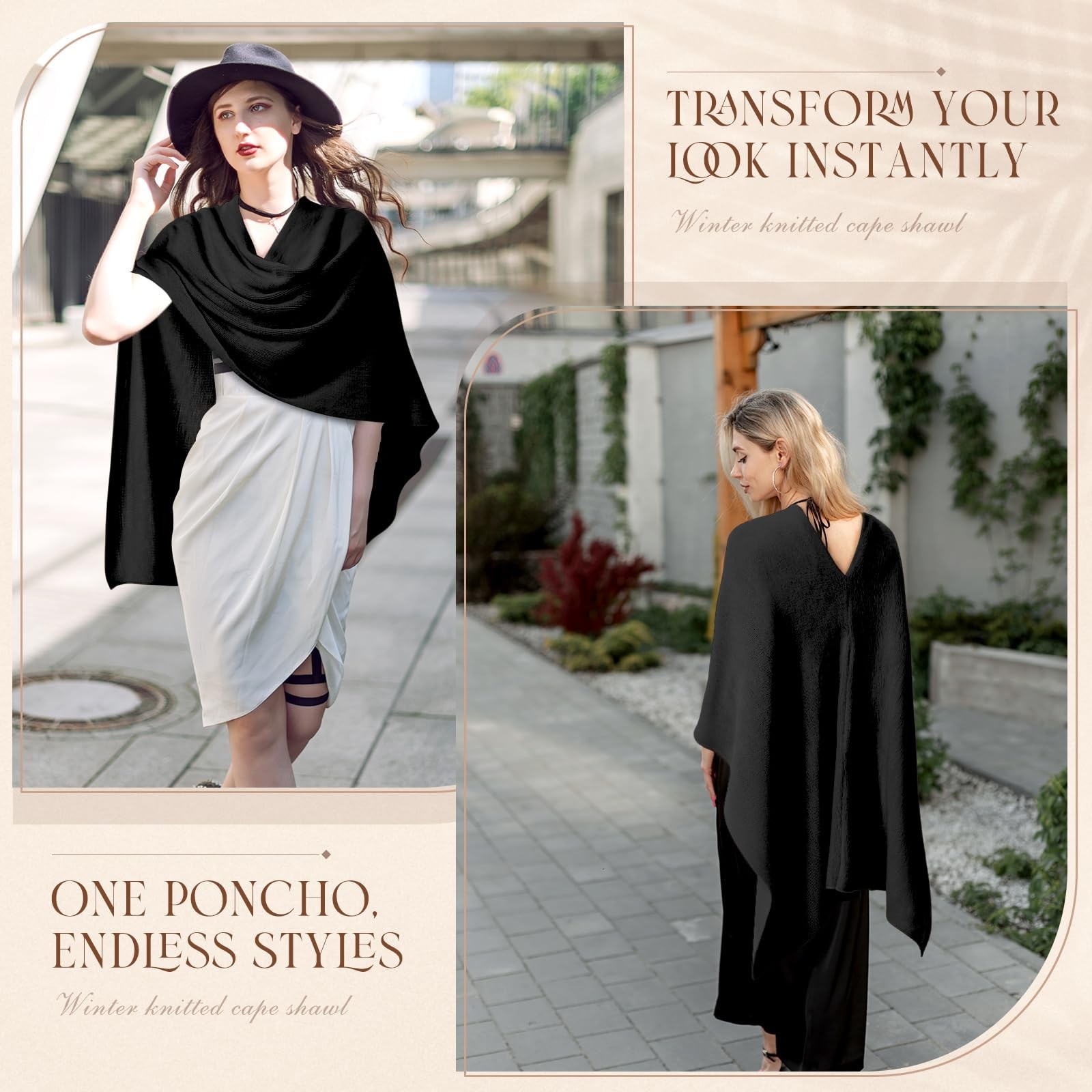 Women Ponchos Sweater Solid Knit Versatile Lightweight Shawl Wrap Scarf Cape