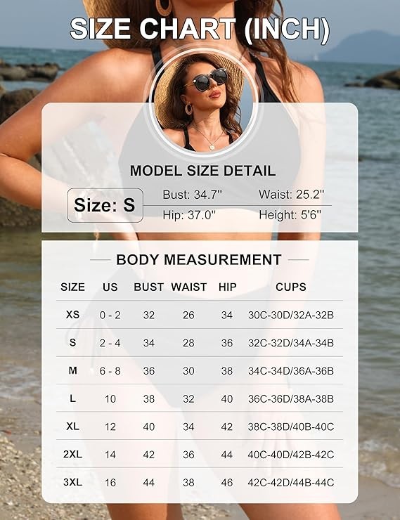Blooming Jelly Womens High Waisted Bikini Sets Drawstring Tummy Control (Small)