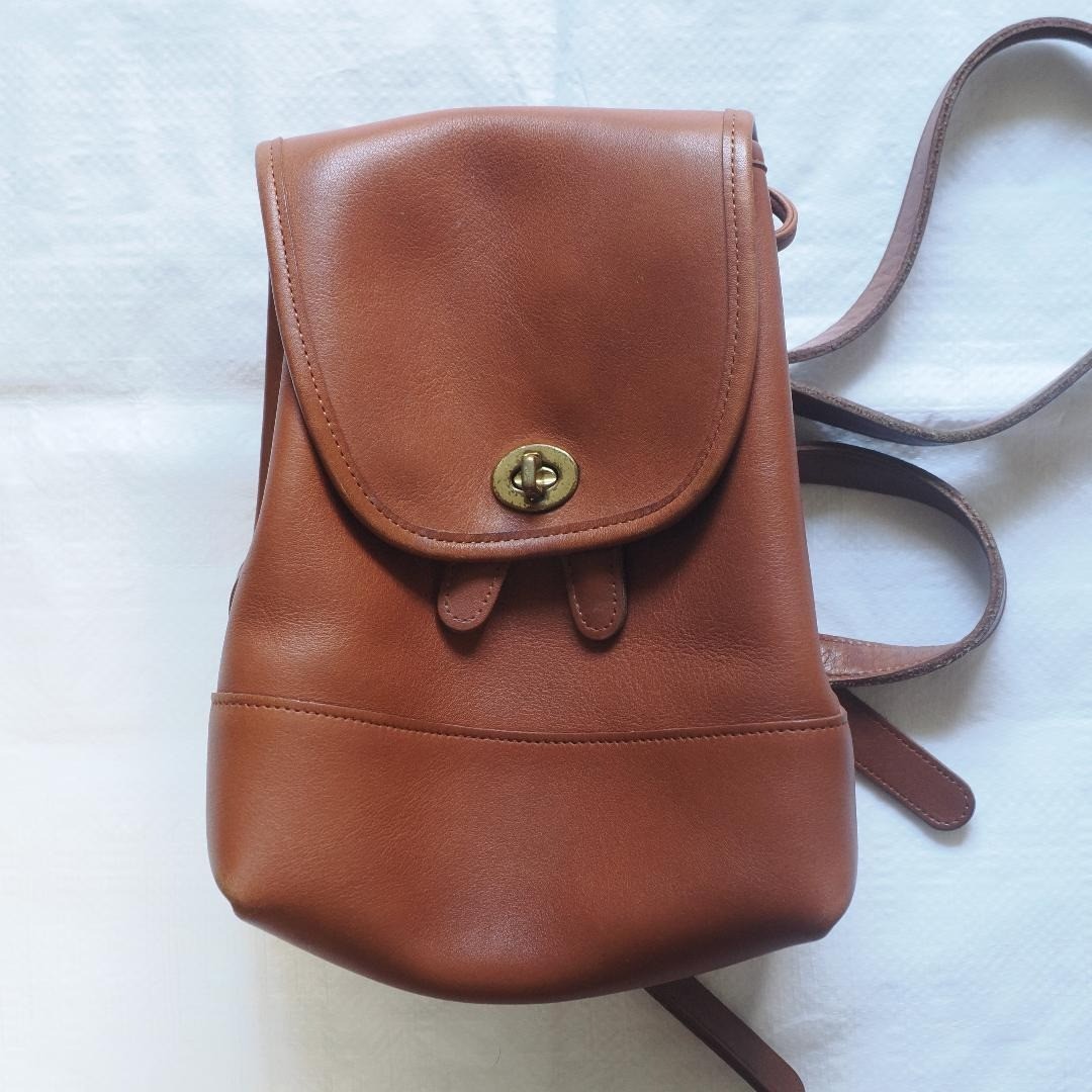 Vtg 90’s Coach Mini Daypack Backpack Turn Lock British Tan 9960 Y2K From Japan