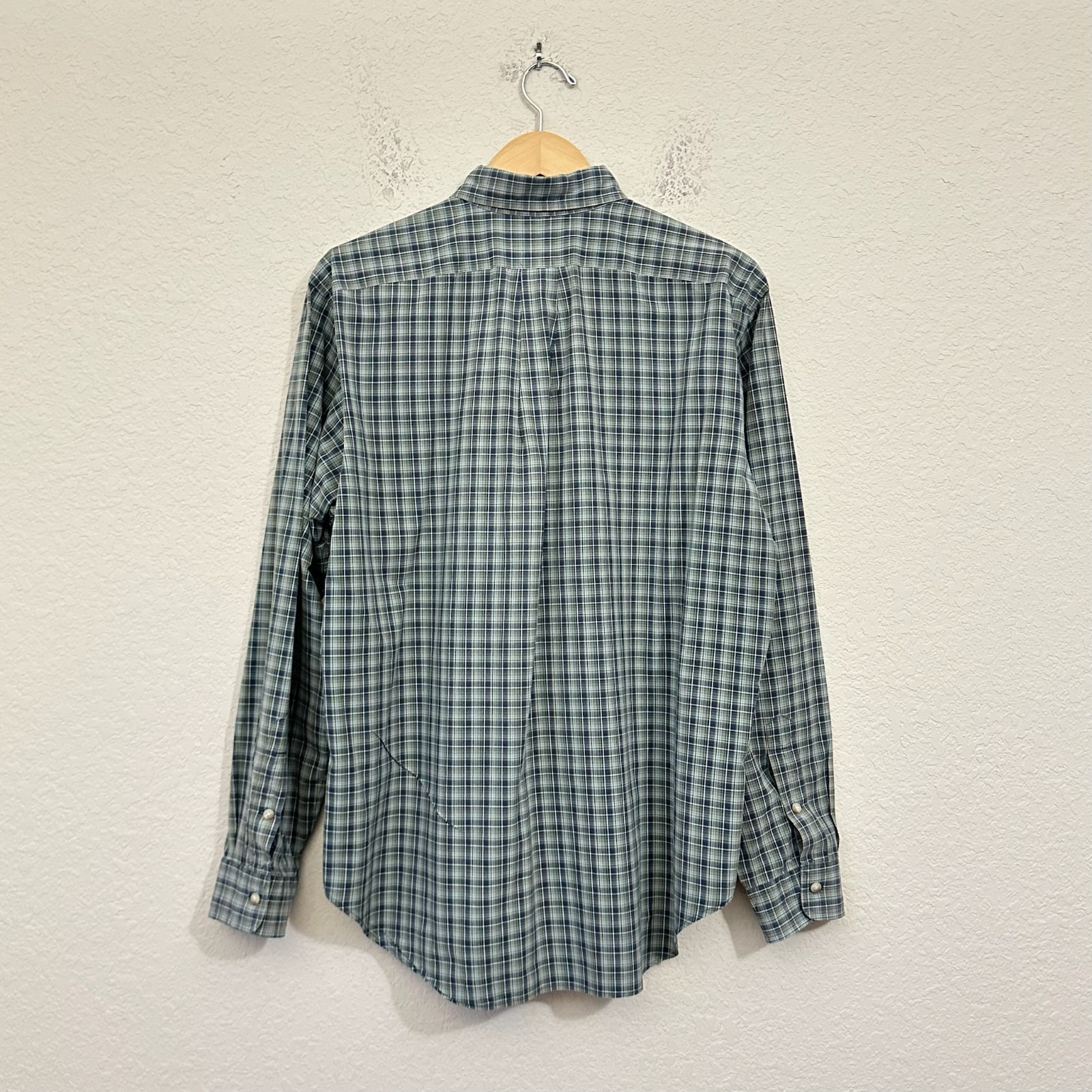 RALPH LAUREN Shirt Mens L Blue Green Plaid Button Down Classic Fit Preppy Retro
