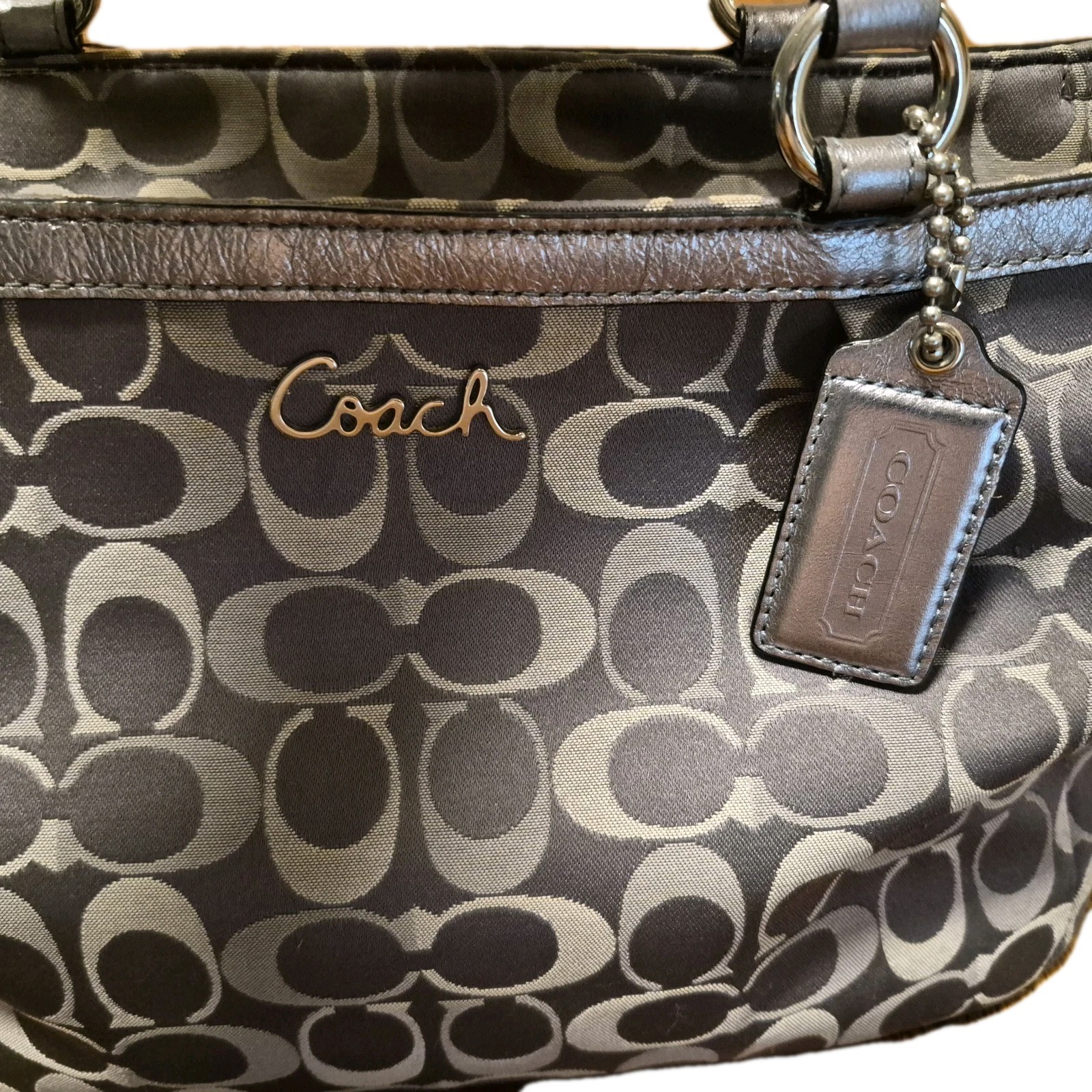 Coach Signature Gallery East/West Tote Bag Gray Silver Jacquard F17676 – Good