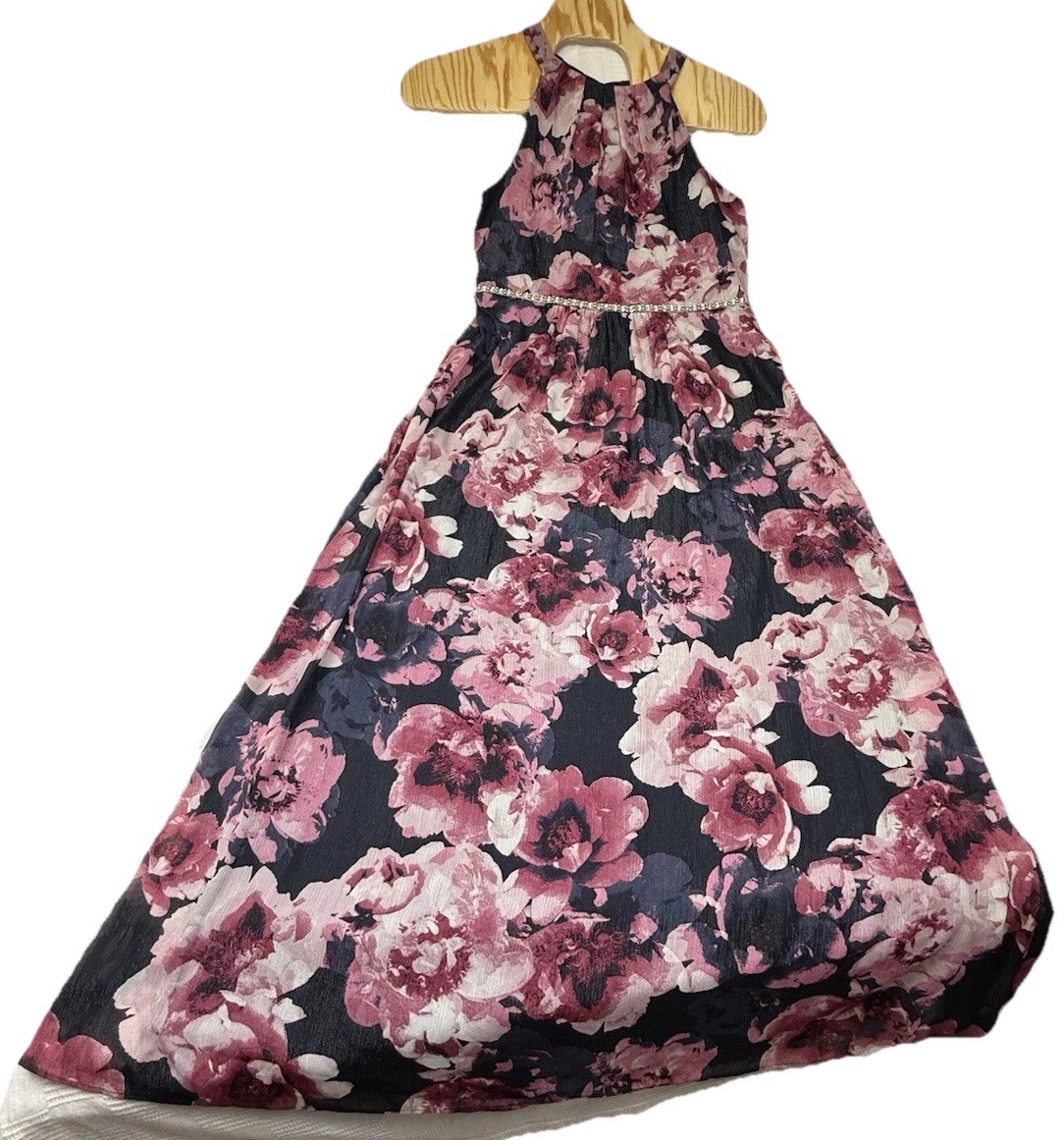 Womens High-Neck Chiffon Floral A-Line Dress Crystals Fairy 18 Wedding Bohemian