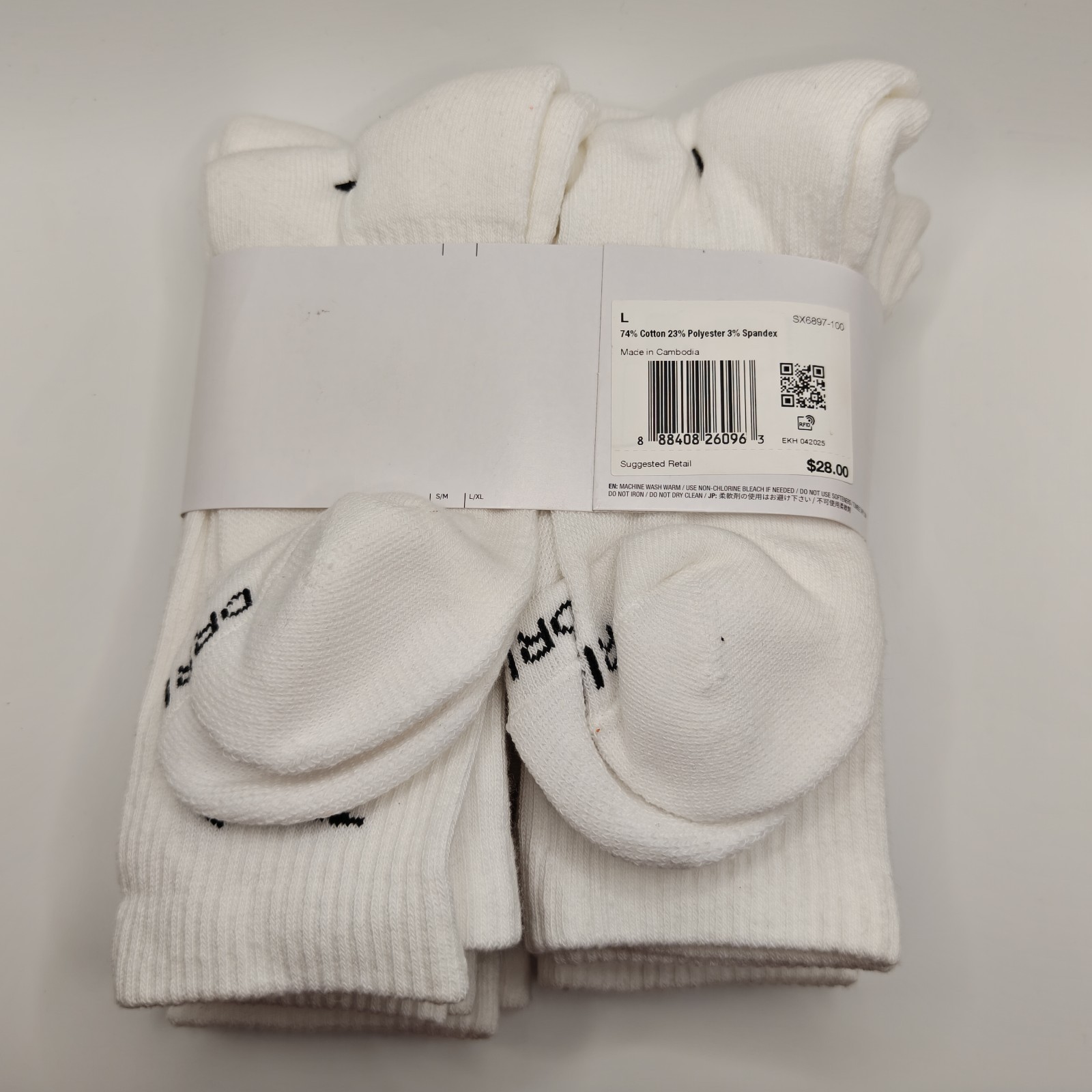 Nike Dri-Fit Training Everyday Plus Cushioned Crew Socks White 6 Pairs Size L