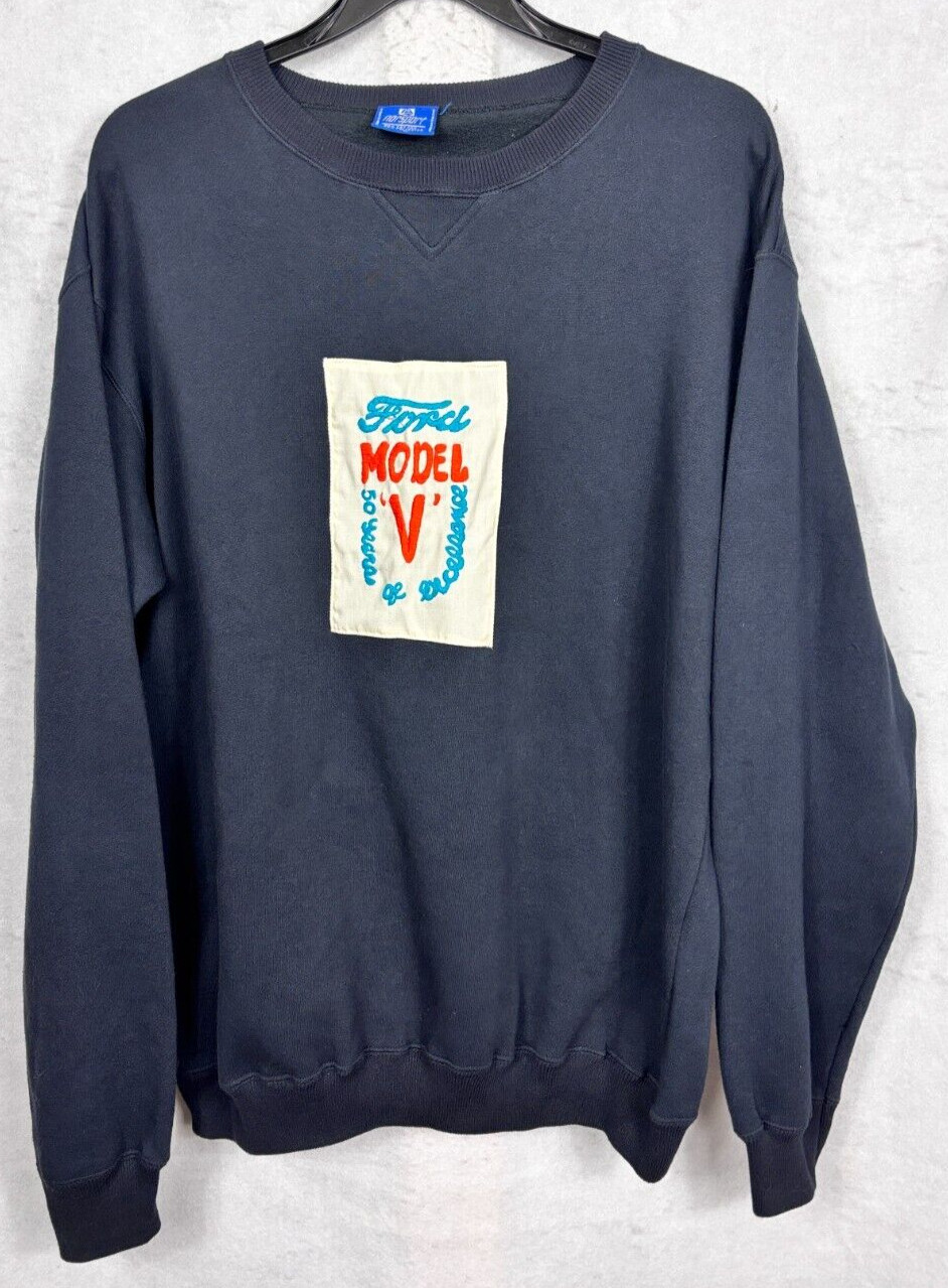 Vintage Hong-Kong Ford Model V Norsport Sweatshirt Mens Large Patch Sewn Cars