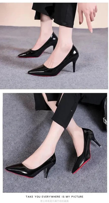 Sexy Pointed Toe Patent Leather High Heels Temperament Girl Red Sole Party Dress