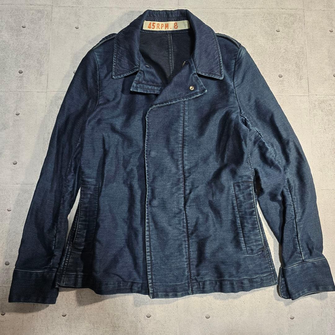 45R Indigo Blue Cotton Double Riders Jacket S Small Made In Japan Workwear