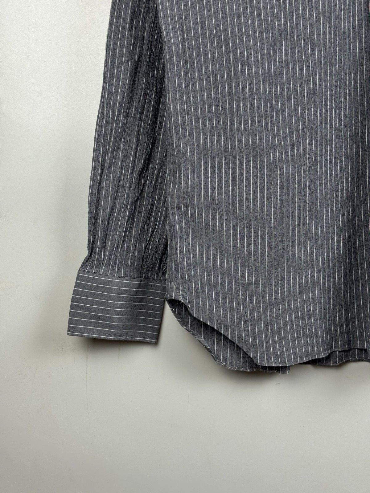 Men’s Giampaolo Gray Cotton Blend Seersucker Long Sleeve Shirt Neck Size 17 in