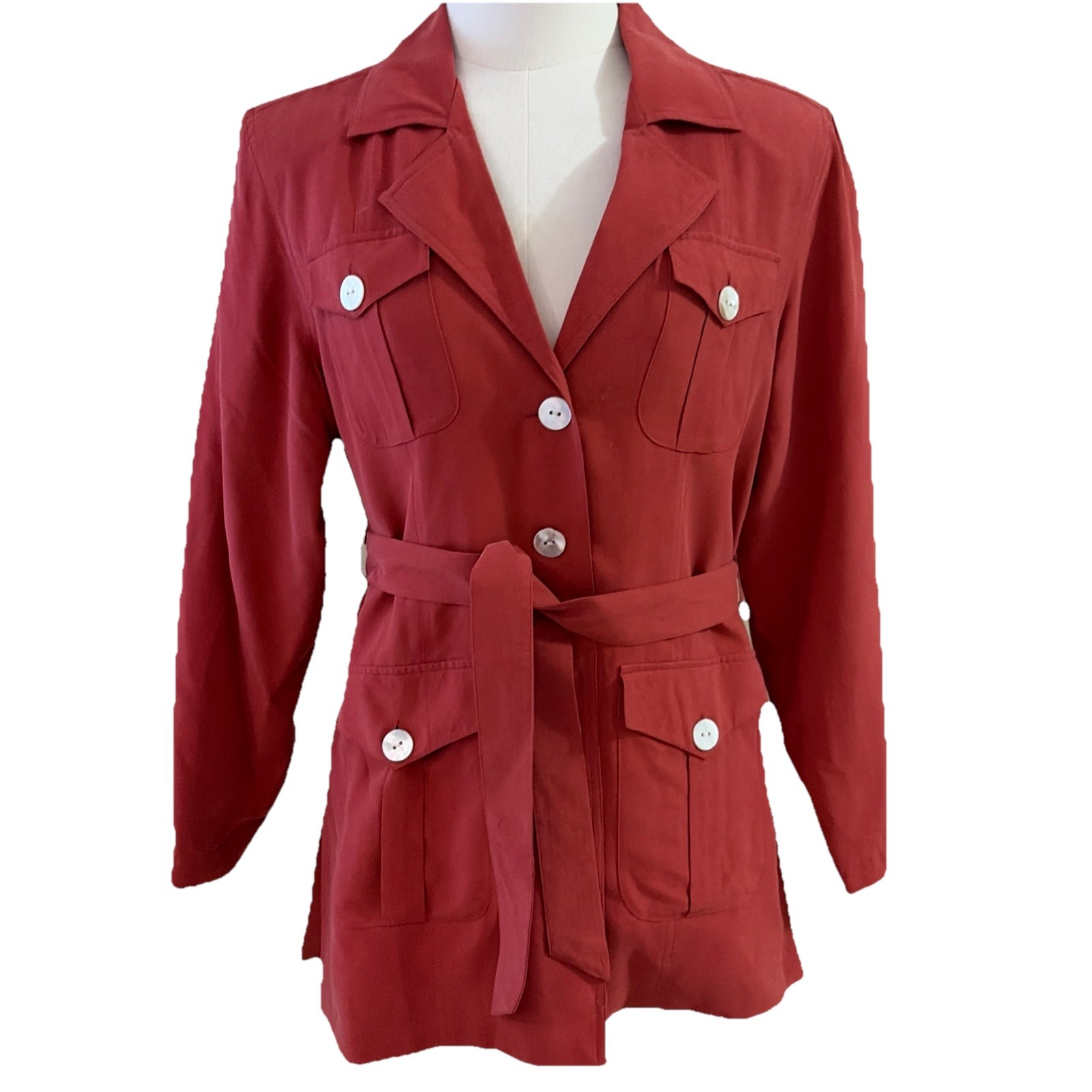 Silk House Womens 100% Silk Utility Jacket Size S Salmon Lightweight Belt Luxury