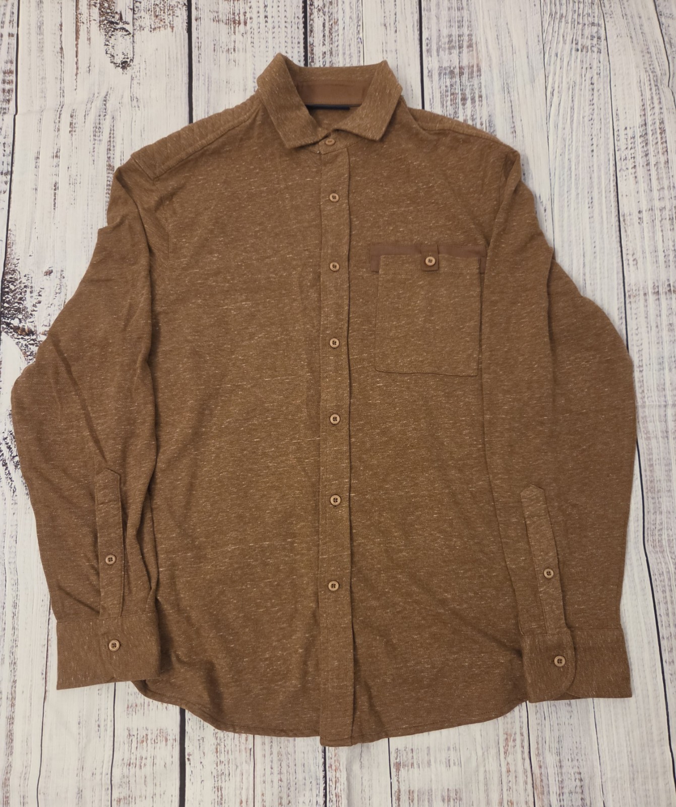 Cremieux Classics Mens L Button Front Shirt Long Sleeve Cotton Blend Brown