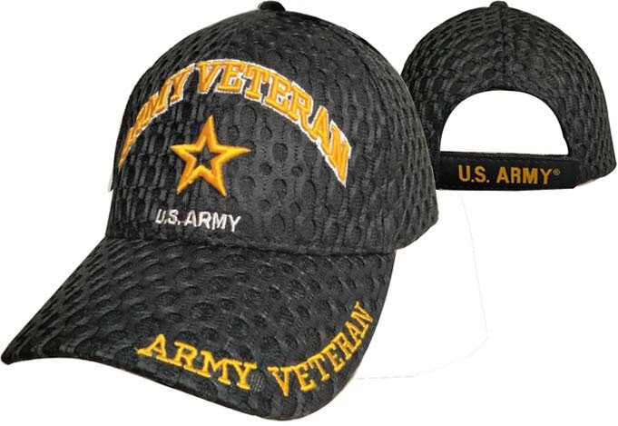 US Army Veteran New Star Emblem Military Licensed MESH Embroidered Black Cap HAT