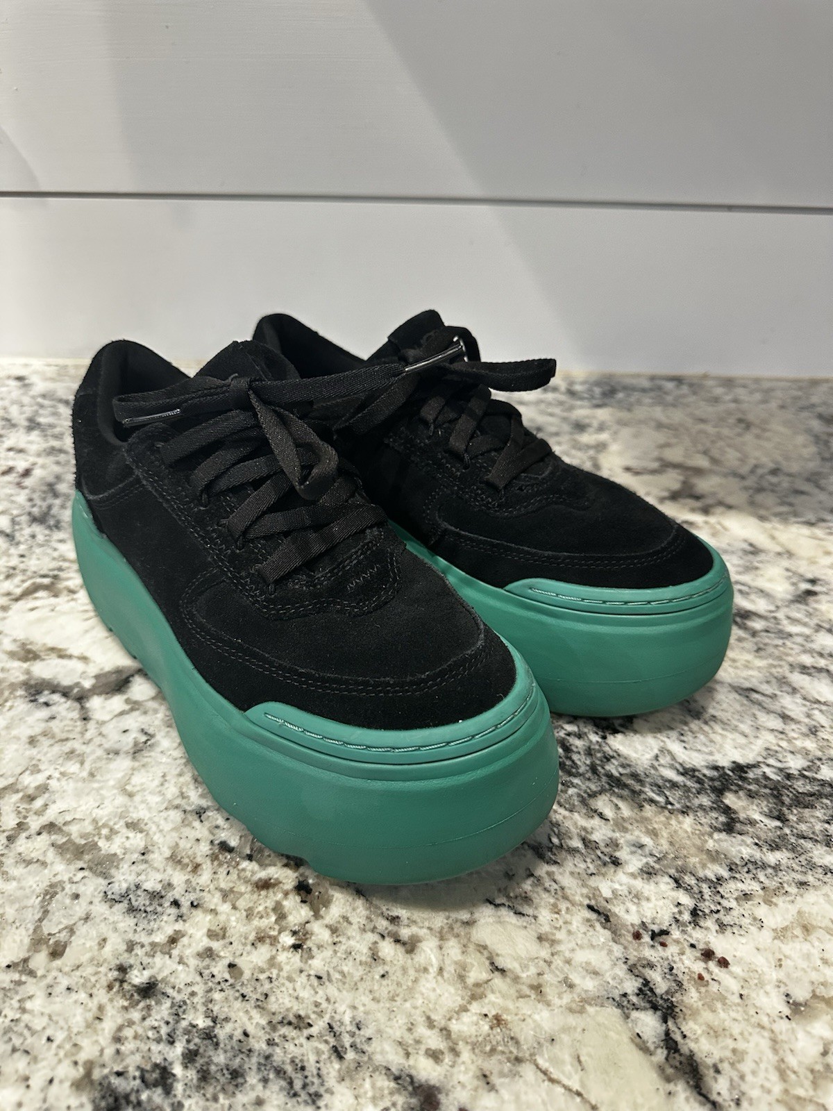 UGG Black Emerald Suede Marin Mega Lace 2.25 In Platform Sneakers, US 6