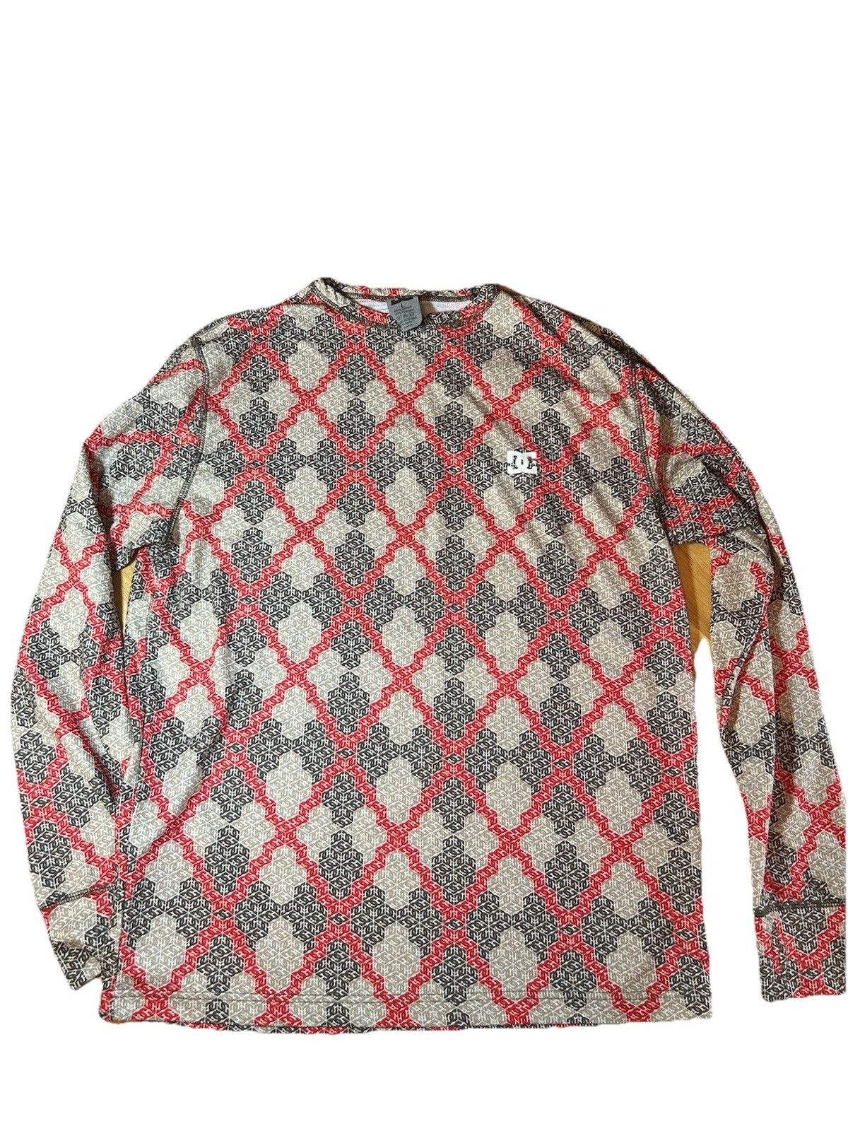 DC Shoes Geometric Logo Long Sleeve Performance Shirt Mens Large Red Gray Top