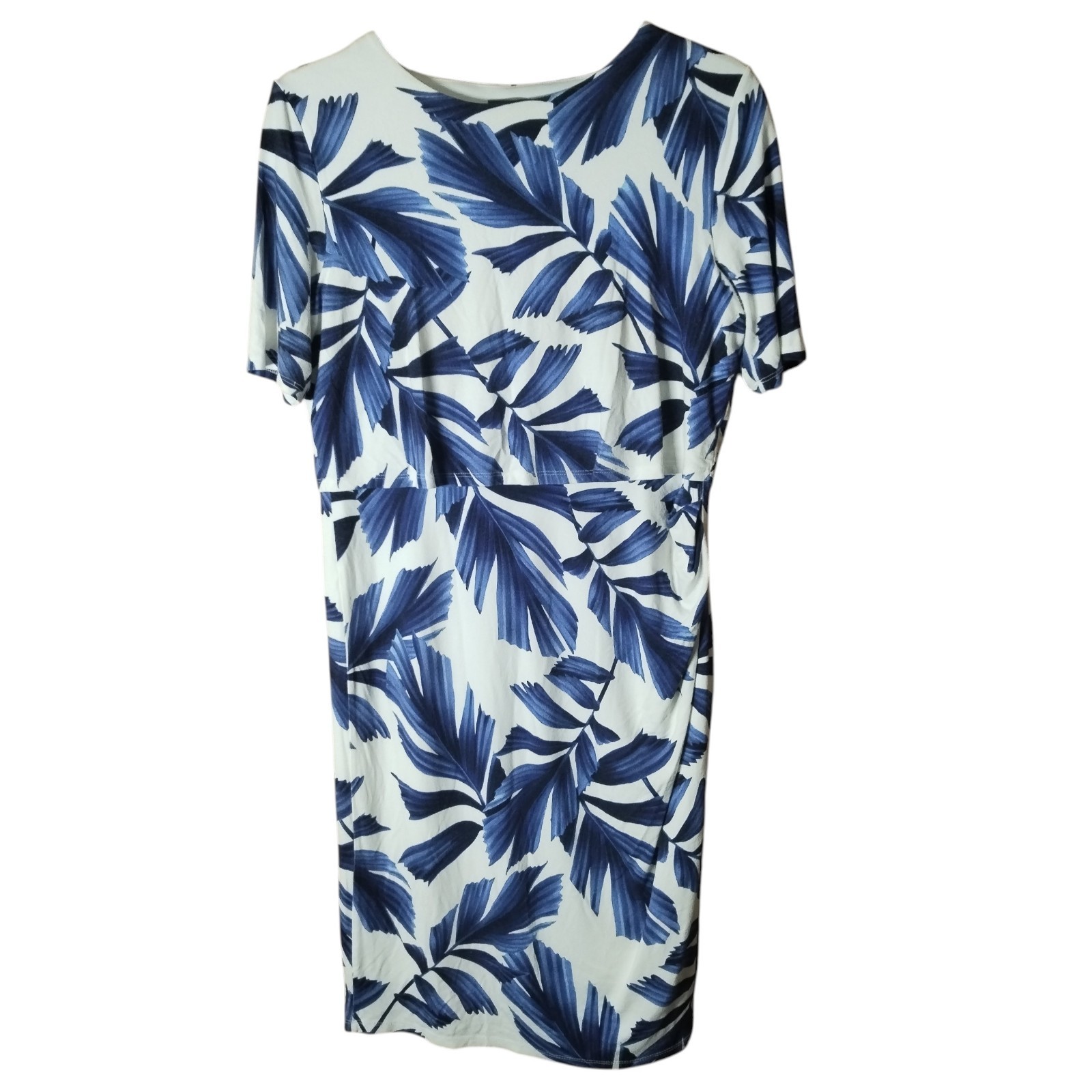 Phase Eight Dress Size 16 White Navy Eloise Palm Print Shift Bodice Layer Ruched