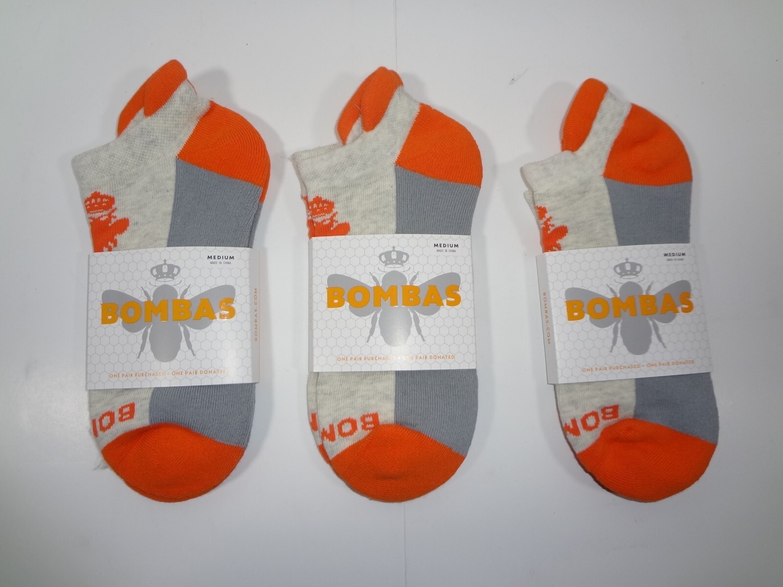 Bombas Women’s Originals Ankle Socks (Grey/Orange, Medium) 3-pk