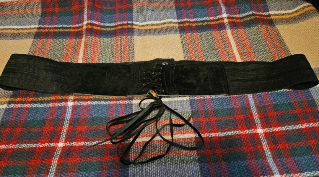 Black Velour Lace-Up Snap Closure Belt, Size XXL