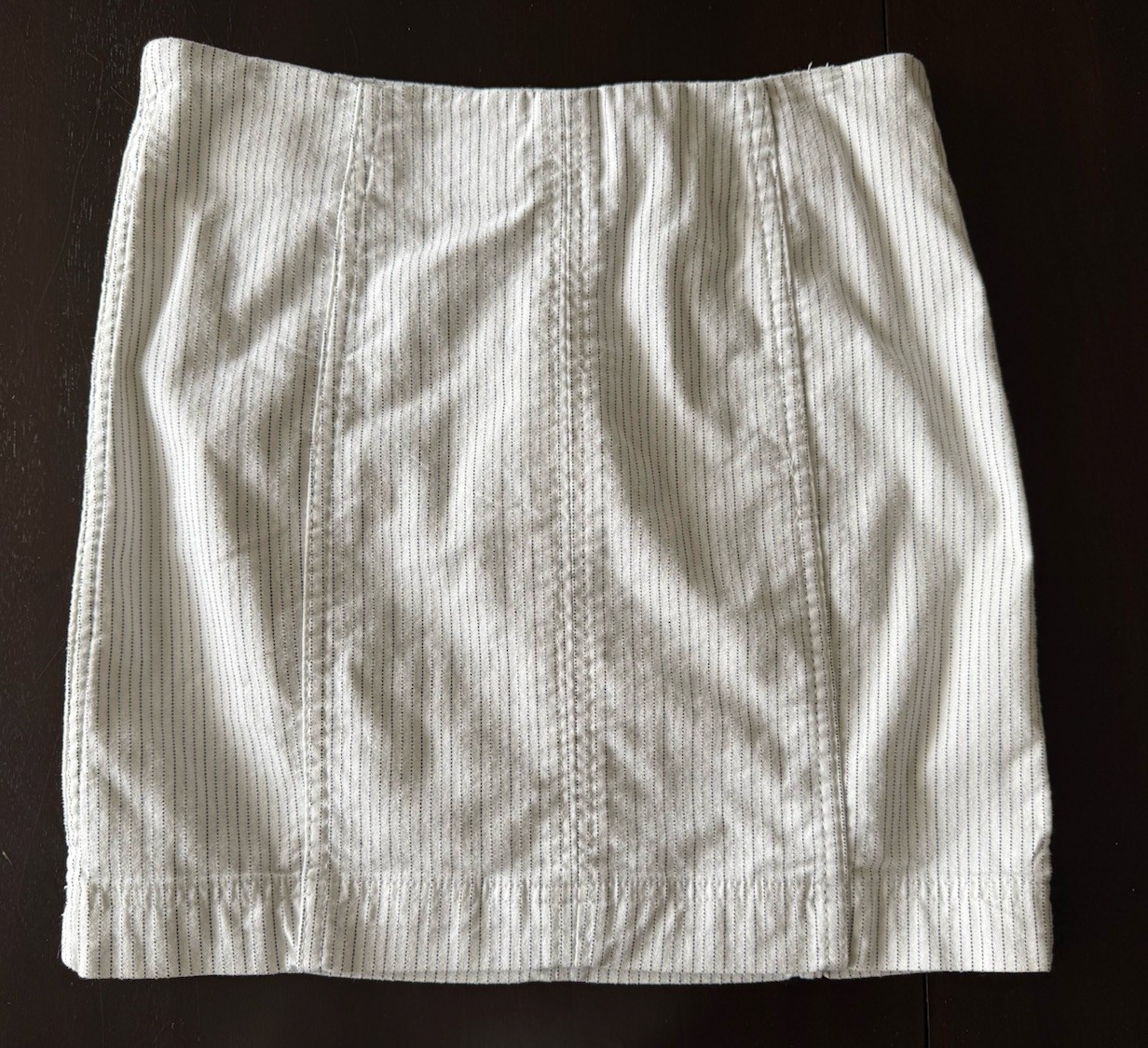 EUC Free People Modern Femme Novelty Denim Mini Skirt White Black Pinstripe Sz 4
