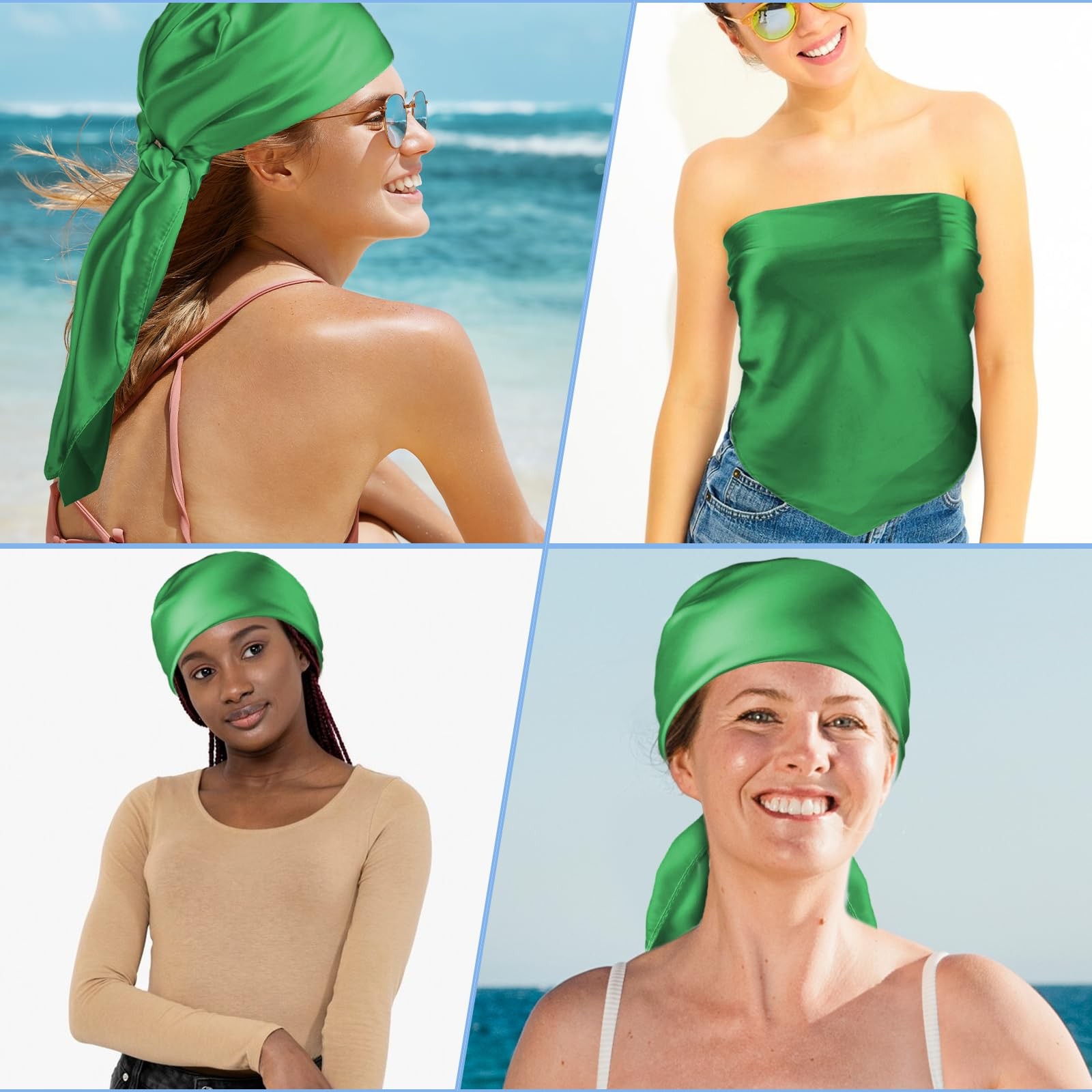 35″ Large Square Satin Head Scarf, Silk Shiny Solid Color Scarves, Sleeping