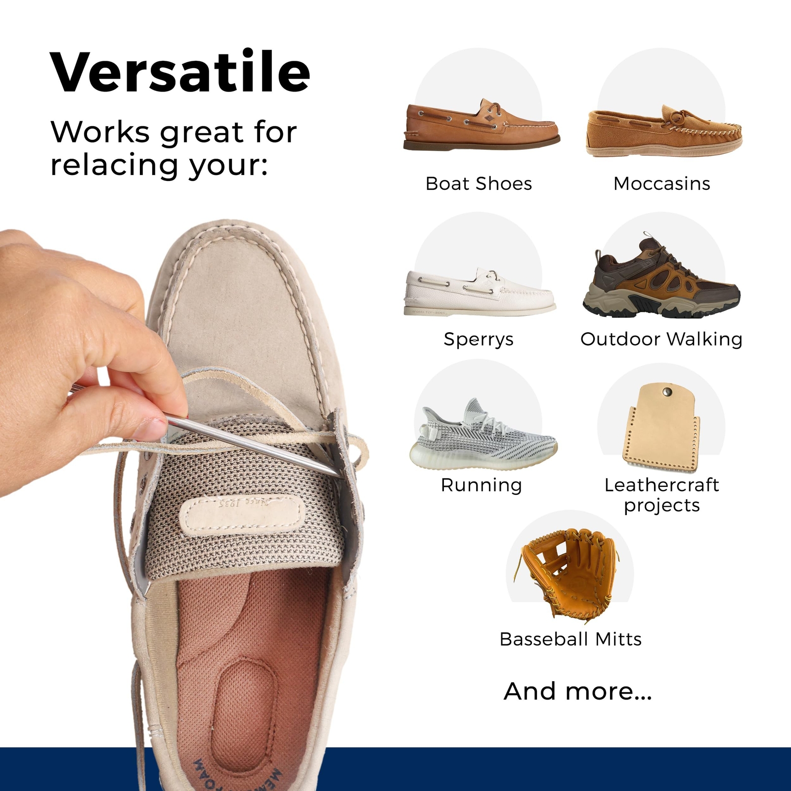 TOFL Leather Boat Shoe Lacing Kit | 45 inches | 1 Needle And 2 Strips [1 Pair]