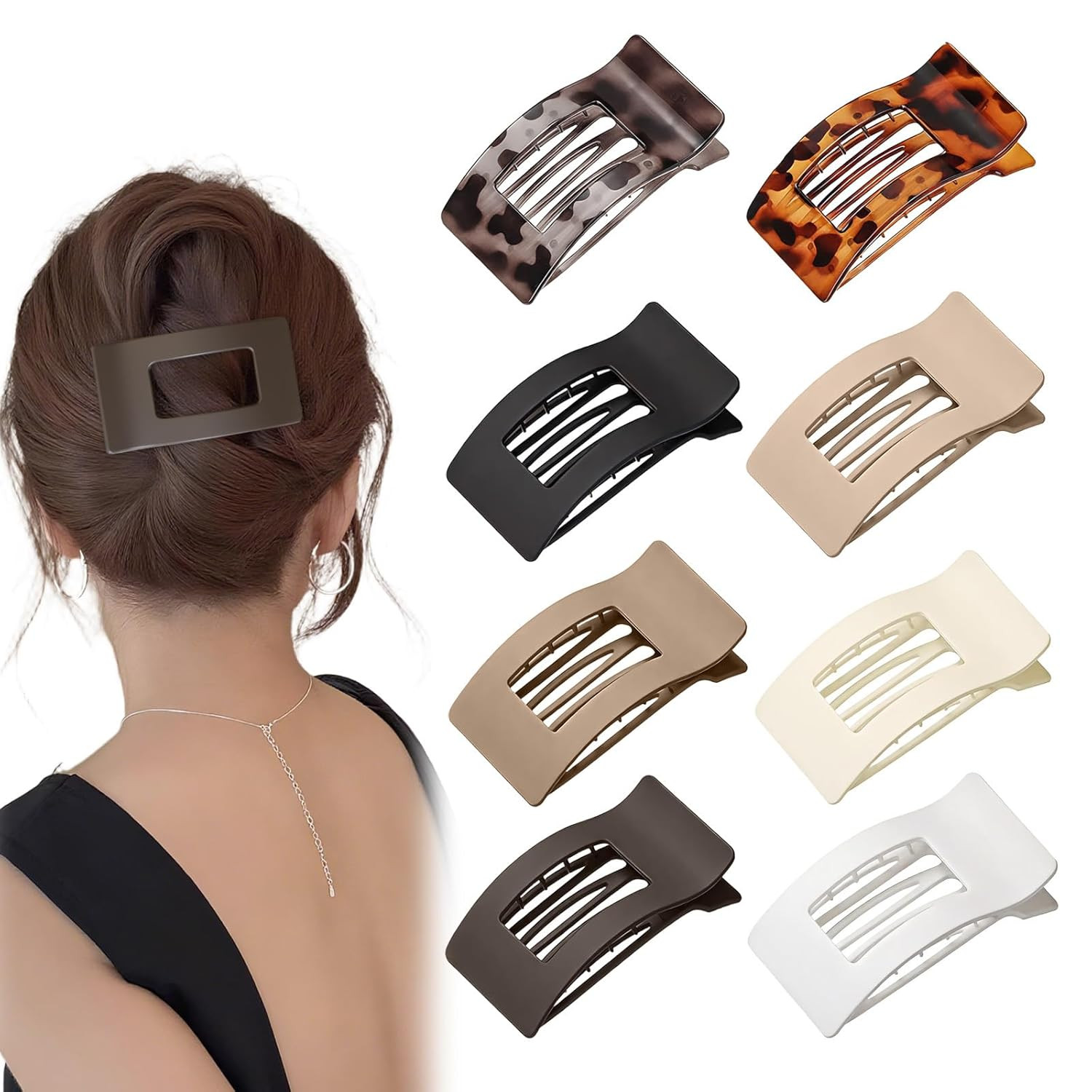 8 PCS French Flat Hair Clips for Women Girls,Matte Lay Flat Claw Clips, Large No