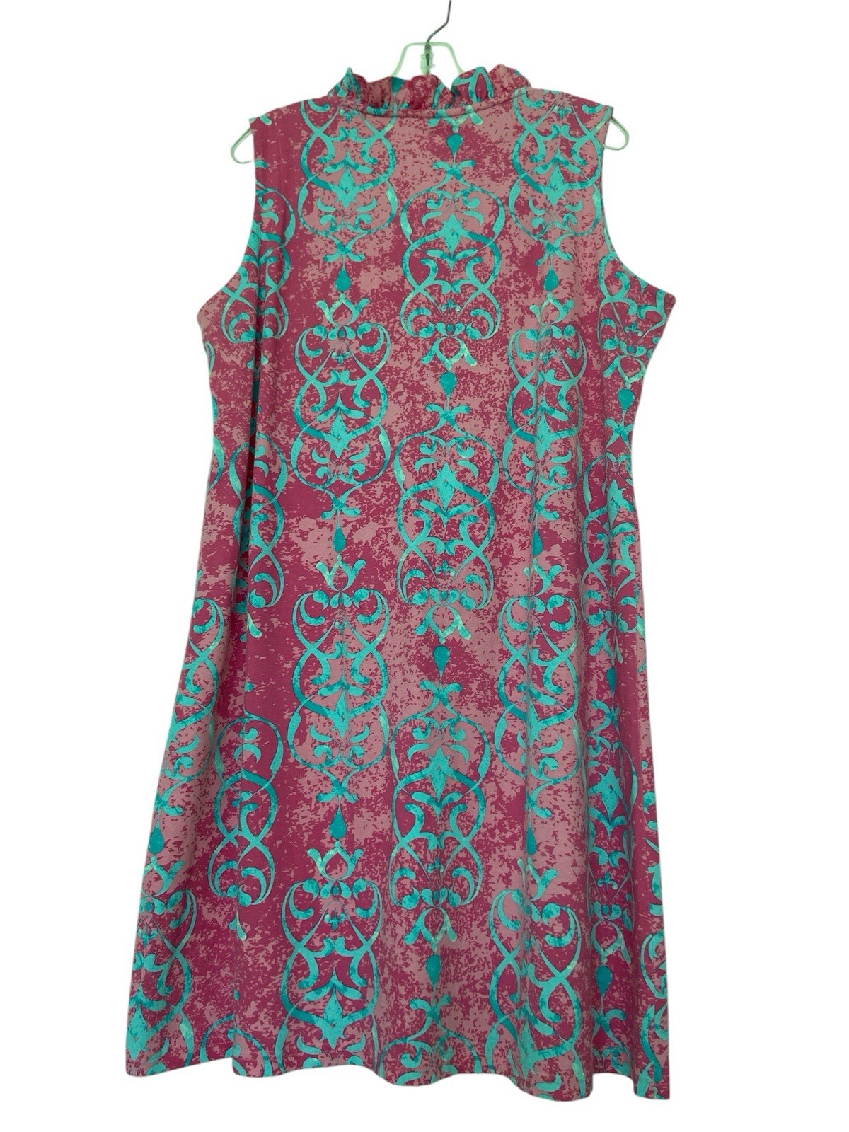 ANA CLARE Chantilly Rebecca Ruffle Sleeveless Dress Pink/Teal XX-Large