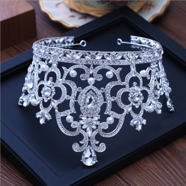 14cm Tall Large White Crystal Crown Tiara Wedding Prom Queen Princess For Women