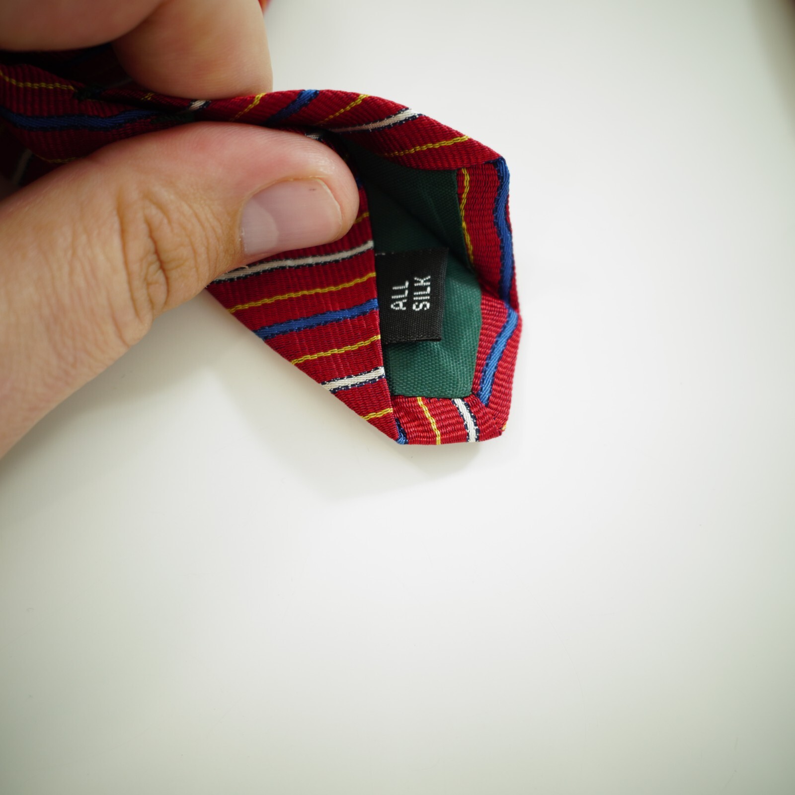 Tom James Corporate Image Red Blue White Striped Woven Wide Silk Tie