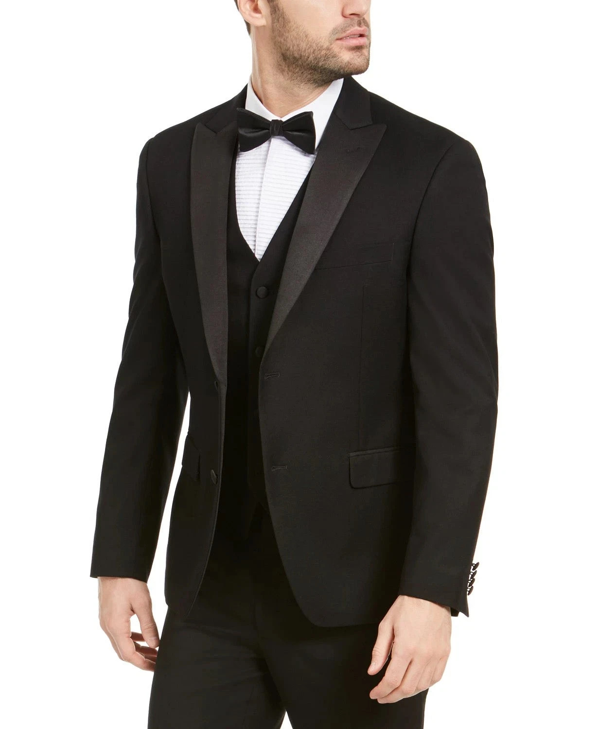 Alfani Mens Classic fit Tuxedo Jacket Blazer Black Solid Stretch 40 REG