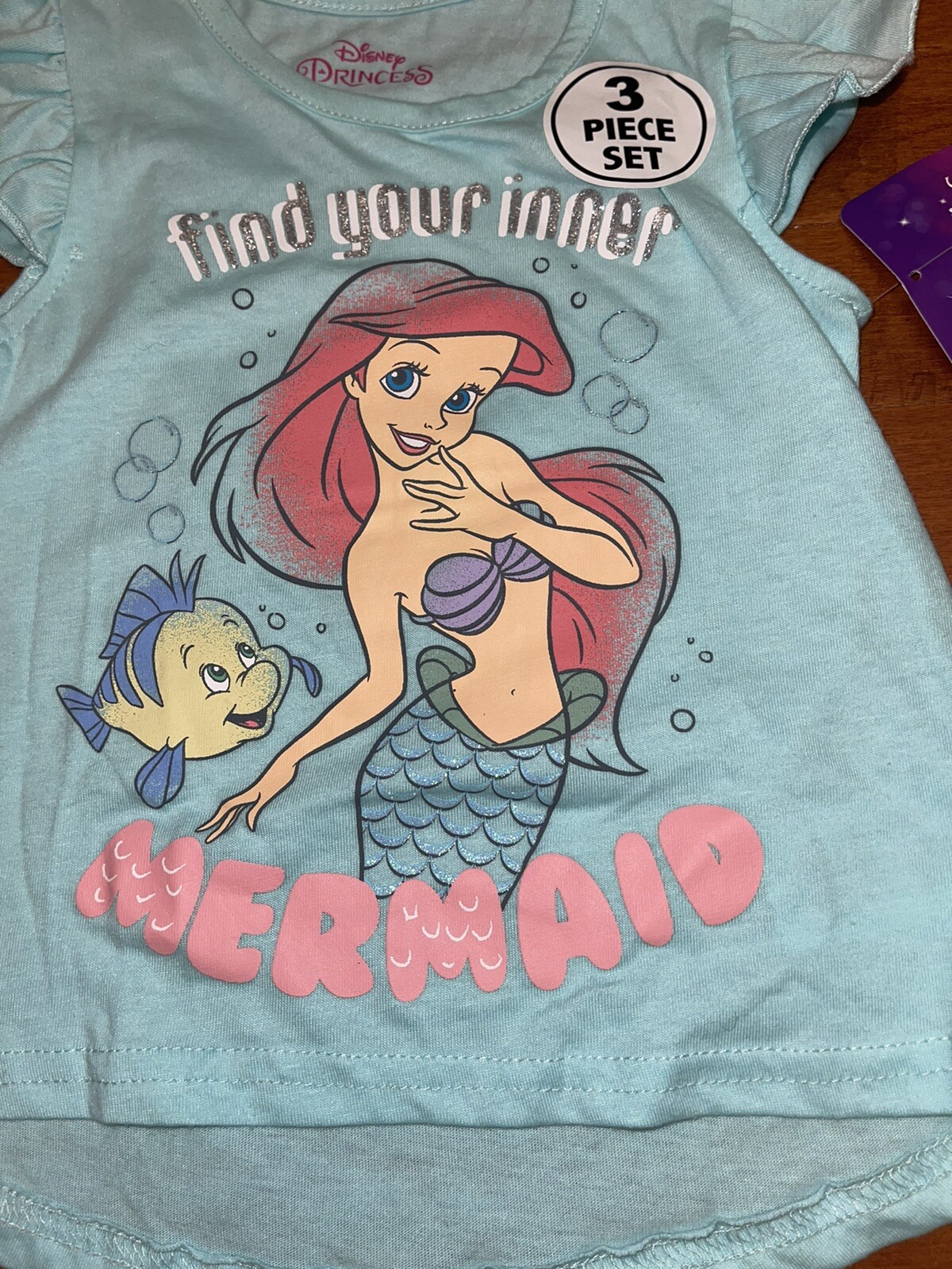Disney Princess The Little Mermaid Ariel Shirts & Shorts Outfit Set New Size 5