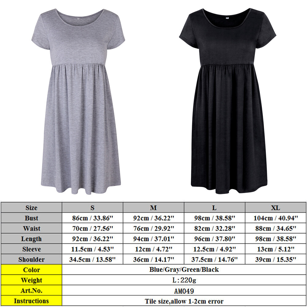 Women’s Short Sleeve Loose Tops Grey Casual Home Clothes Round Neck Soft Dress