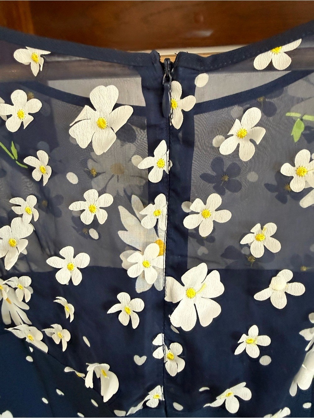 Karl Lagerfeld Navy Blue Floral Midi Dress with White Daisies