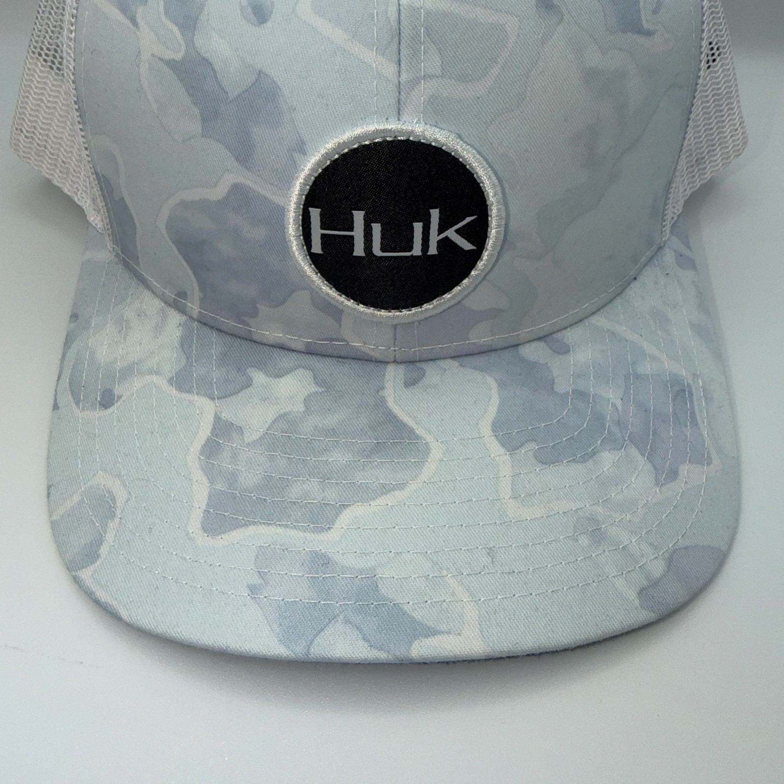 Huk Fishing Performance Mesh Trucker Snapback Hat in Blue Camo