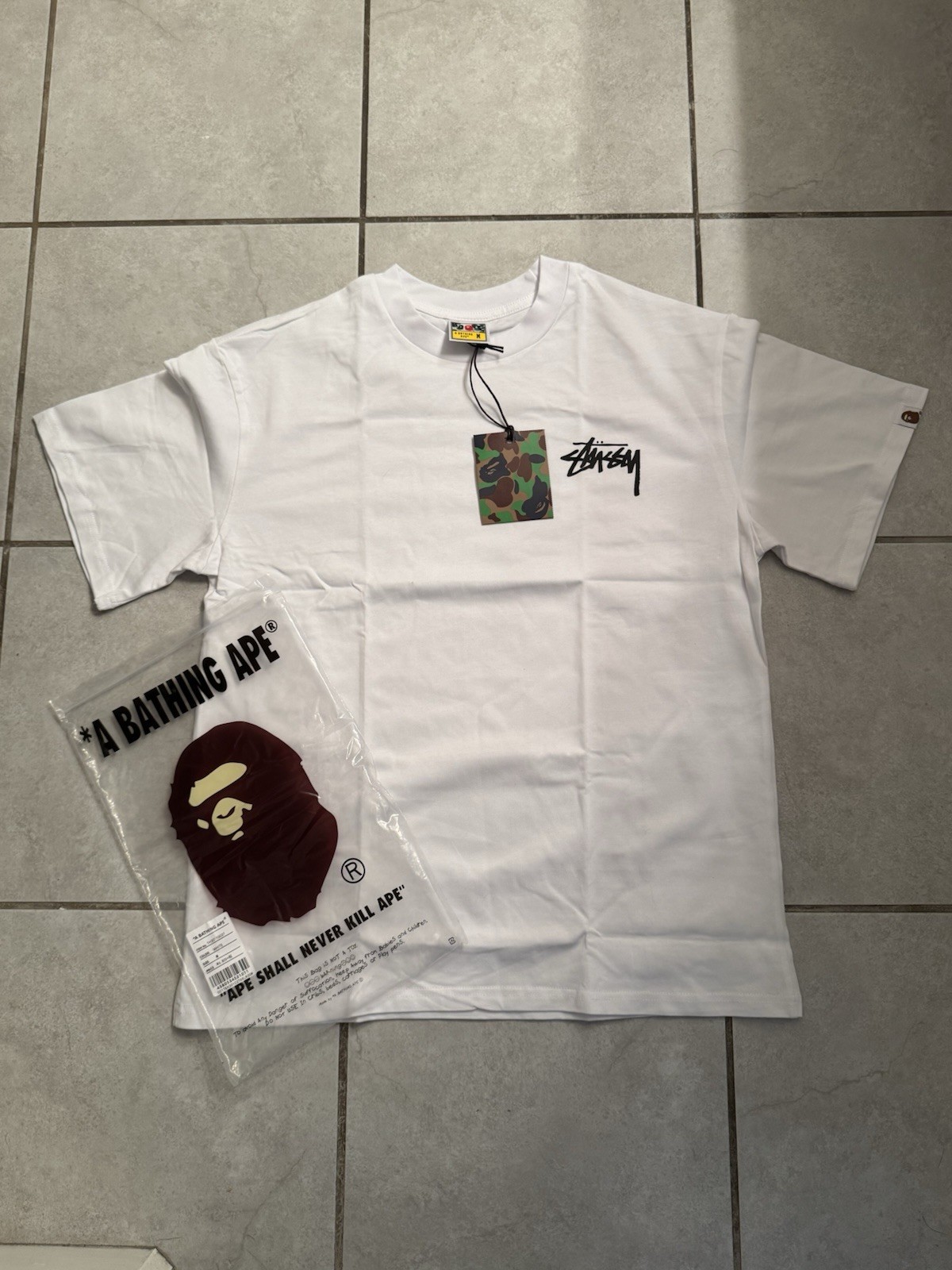 A Bathing Ape BAPE x Stüssy Logo Graphic Crew Neck T-Shirt Black/White M