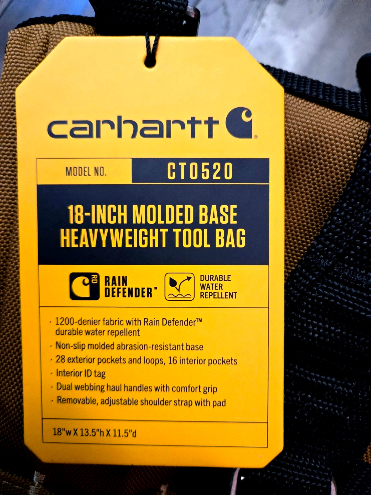 Carhartt 18-inch Molded Base Heavy Weight Tool Bag Brown CT0520