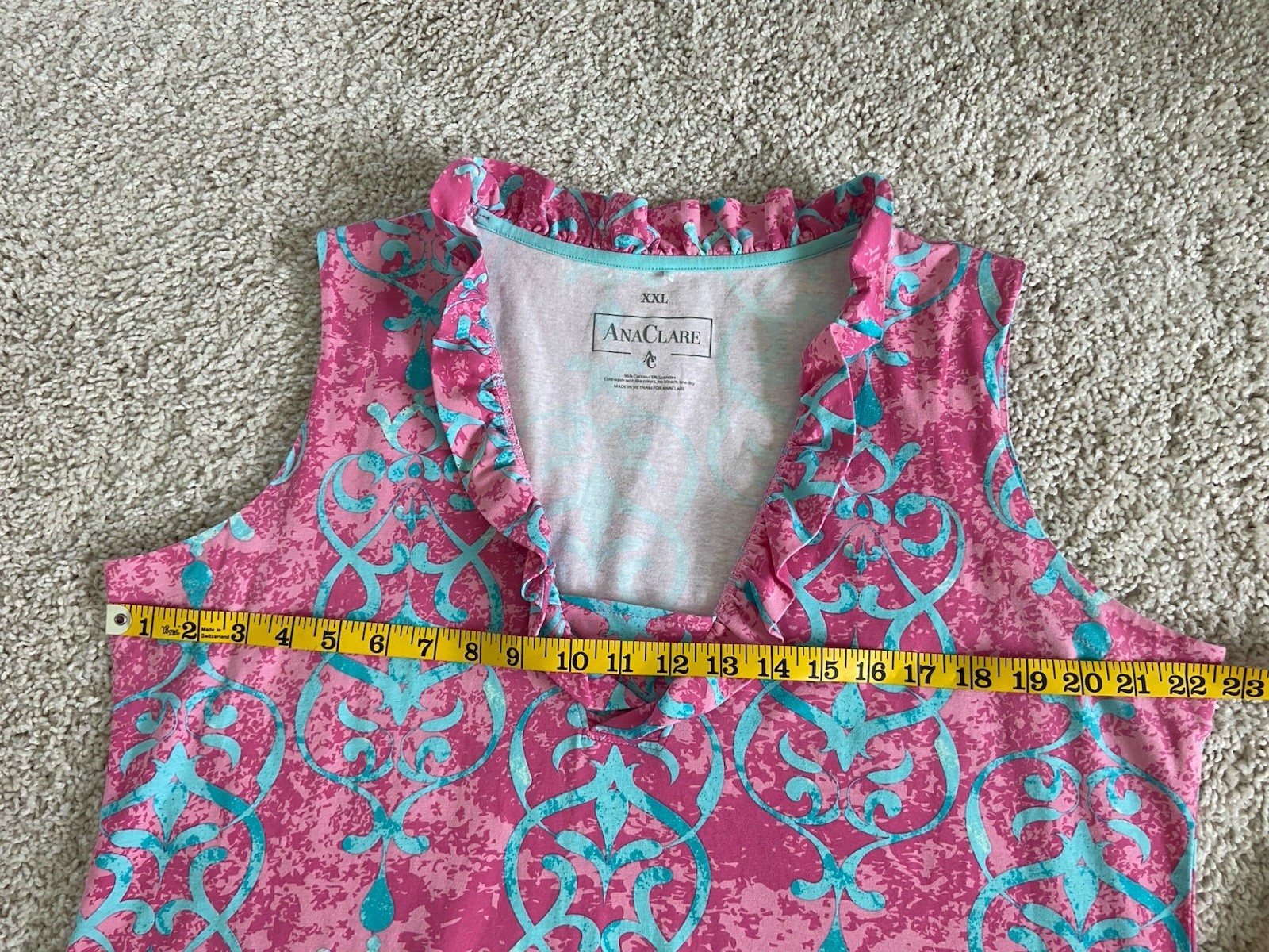 ANA CLARE Chantilly Rebecca Ruffle Sleeveless Dress Pink/Teal XX-Large