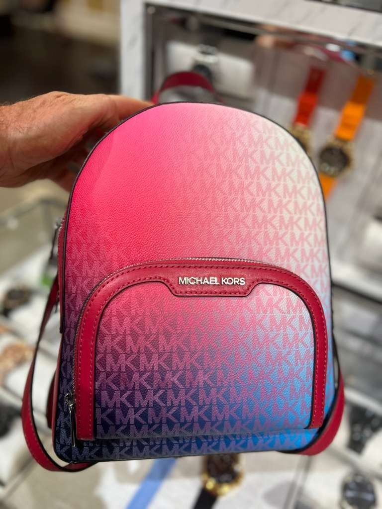 Michael Kors Jaycee Women Medium Logo Zip Pocket Backpack Dark Raspberry Multi