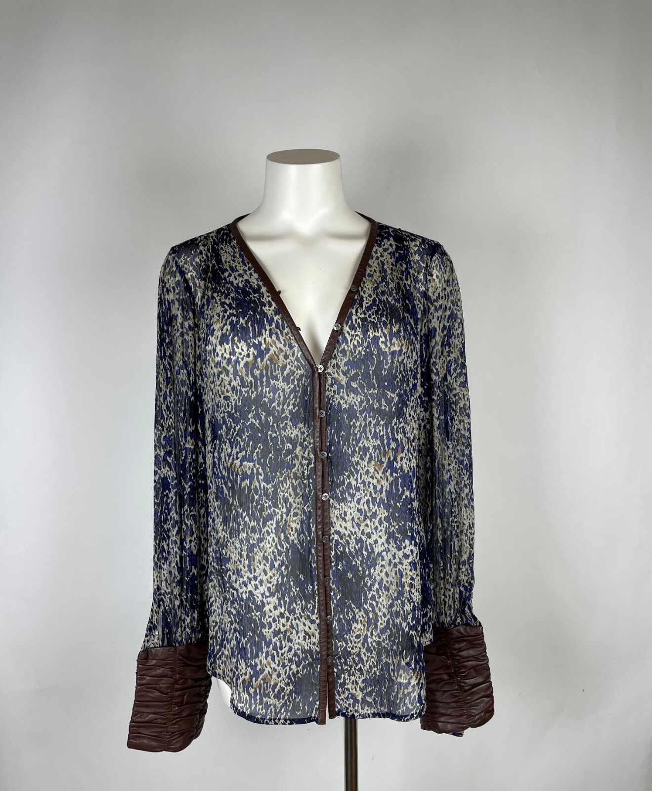 ELIZABETH AND JAMES 100% Silk + 100% Lambskin leather blouse top S