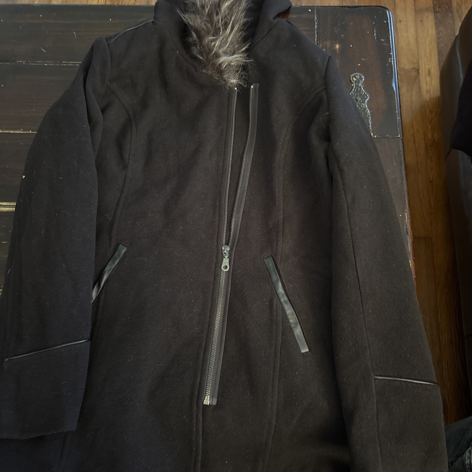 Maralyn & Me Juniors’ Faux-Fur-Trim Hooded Coat Size Medium