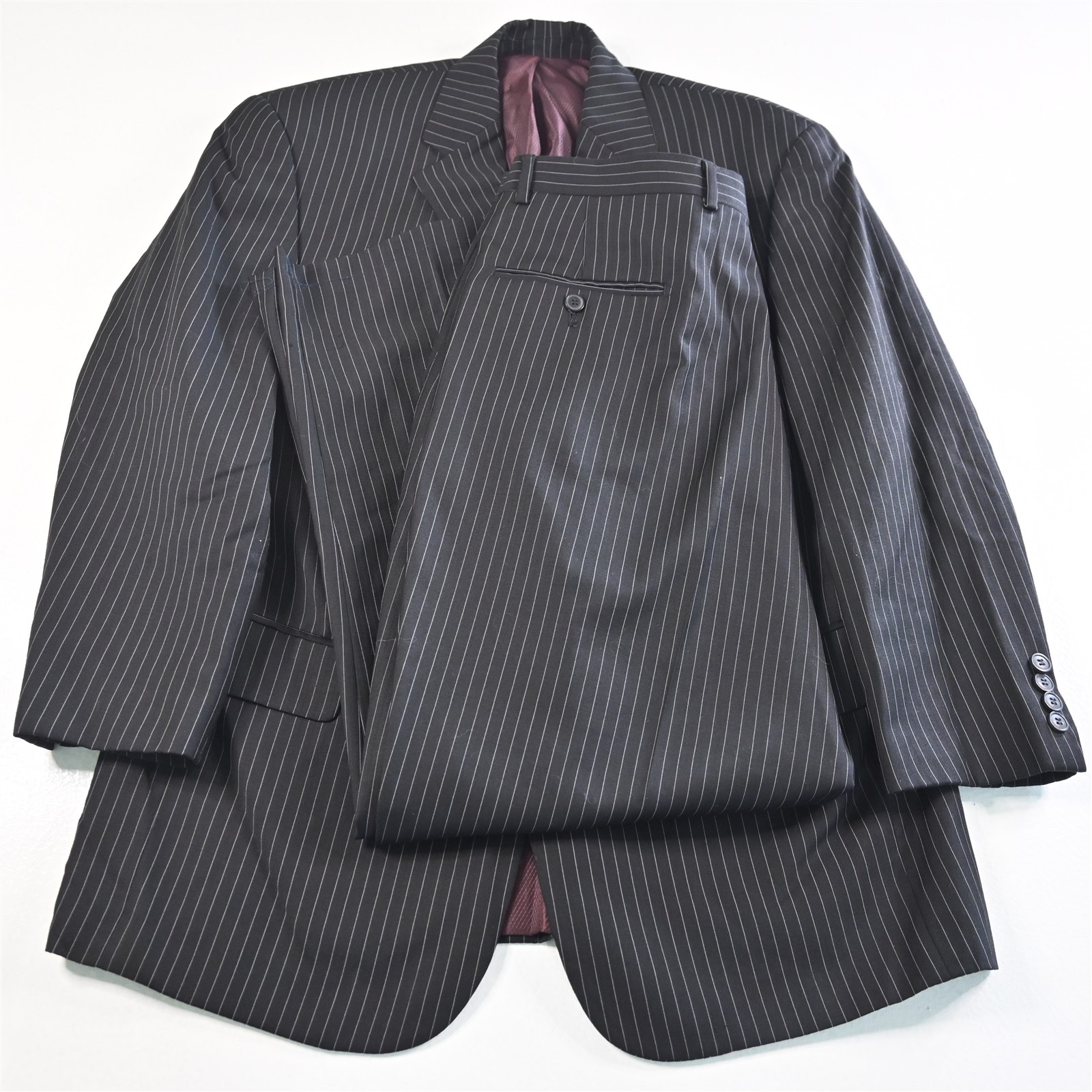 Lineage 42S 33×30 Black Striped Super 140s Mens Jacket Pants Suit